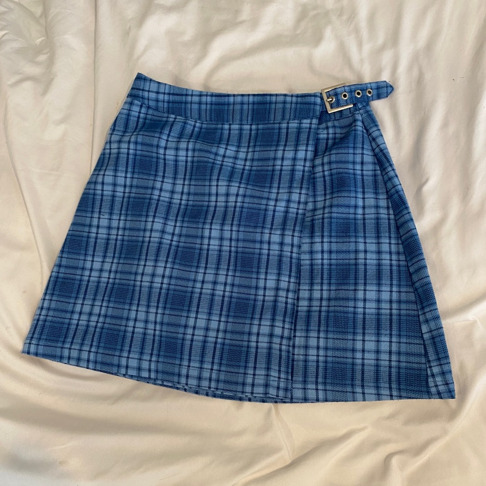 brandy melville blue plaid mini skirt